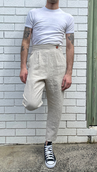 Petrol men's pleated trousers in cotton satin | Haruco-vert