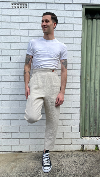 THE TAILORED TROUSER  Men's Cream Custom Linen High Waisted Trousers –  FÄRGELAND
