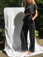 Slow fashion linen high waisted pants, straight leg pants, wide leg trousers, tailored fit and high waisted women's pants. Handmade and designed in Australia, sustainable and fair. Designed and hand made in Australia.