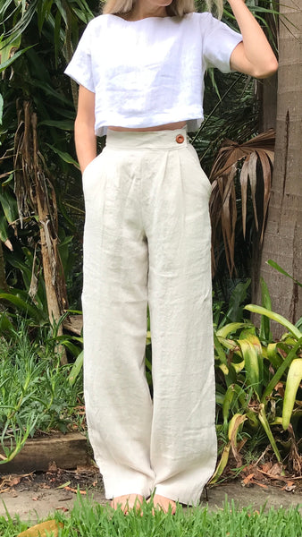 Cream Cross Over High Waisted Trousers  Dressed in Lucy